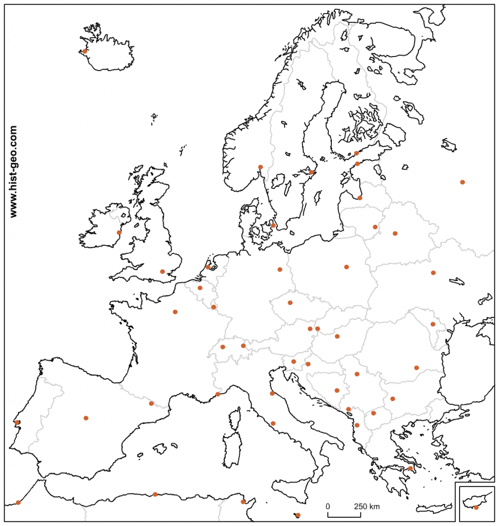 Outline Map Of Europe (Countries And Capitals) for Blank Political Map Of Europe Printable