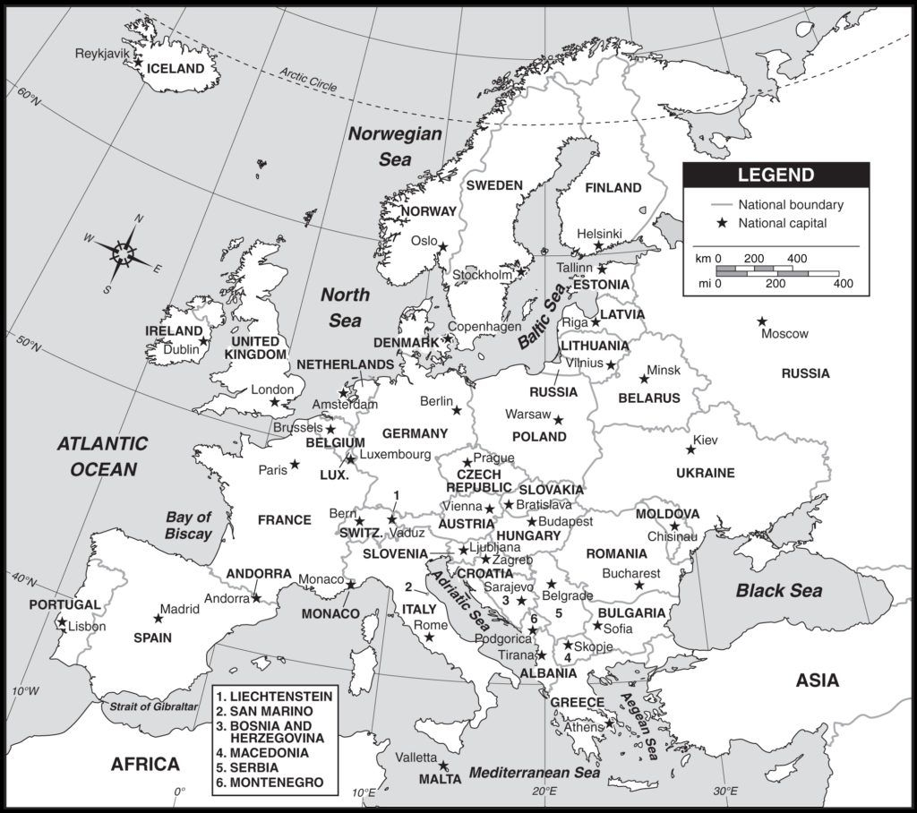 Outline Map Of Europe Countries And Capitals With Map Of Europe With with regard to Printable Map Of Europe With Countries And Capitals