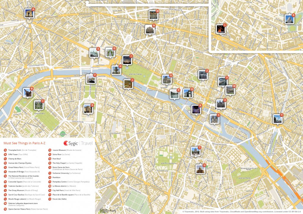 Paris Printable Tourist Map | Sygic Travel in Street Map Of Paris ...
