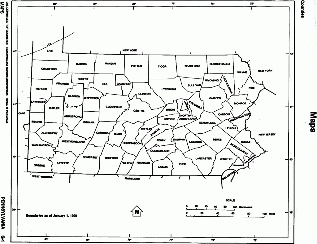 Pennsylvania State Map With Counties Outline And Location Of Each intended for Pa County Map Printable