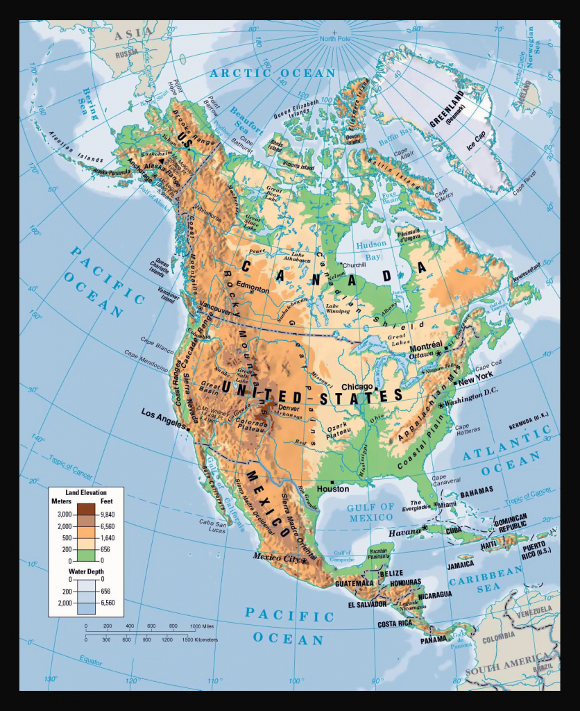 Physical Map Of North America. North America Physical Map | Vidiani pertaining to Printable Physical Map Of North America