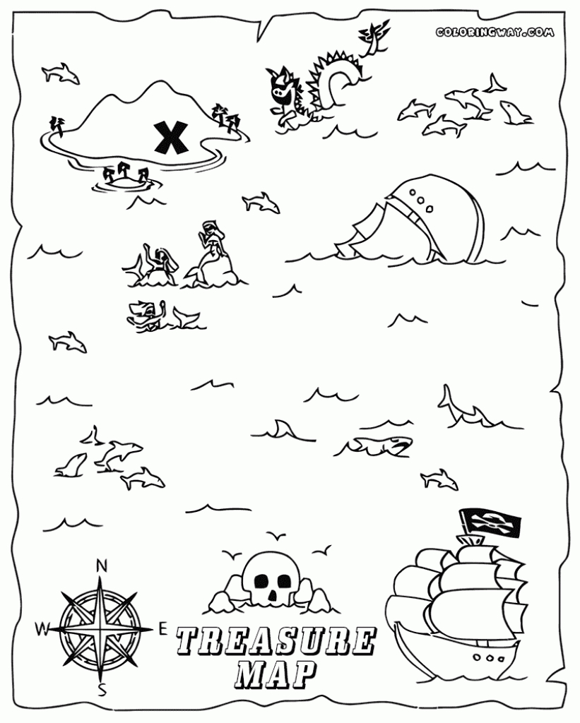 Pirate Map Coloring Pages Printable - Coloring Home in Pirate Treasure Map Printable