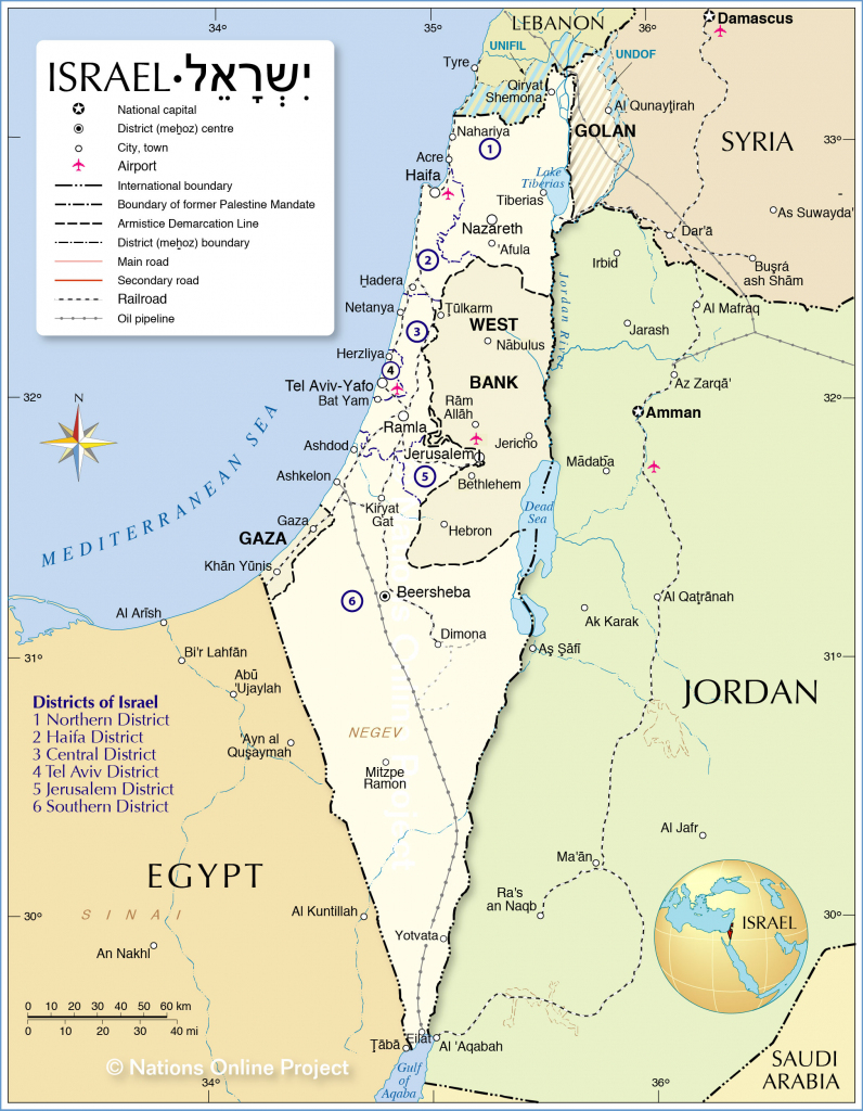 Political Map Of Israel - Nations Online Project regarding Printable Map Of Israel