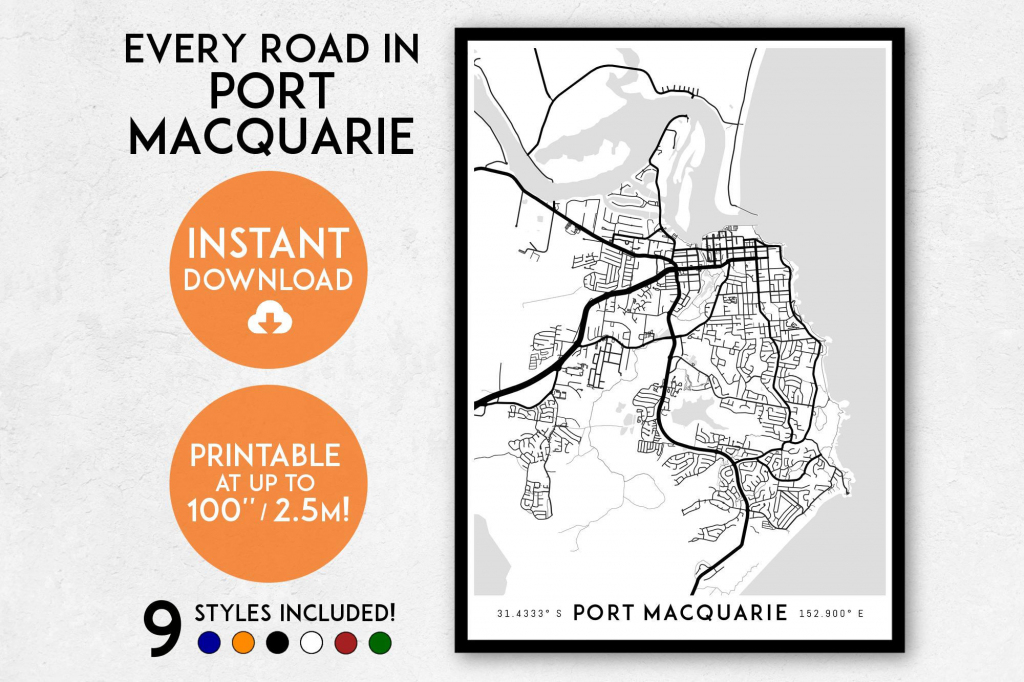 Port Macquarie Map Print Printable Port Macquarie Map Art | Etsy inside Printable Street Map Of Port Macquarie