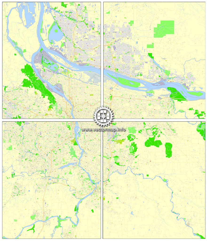 Portland Map Oregon + Vancouver Wa Printable Exact Vector City with Printable Map Of Vancouver