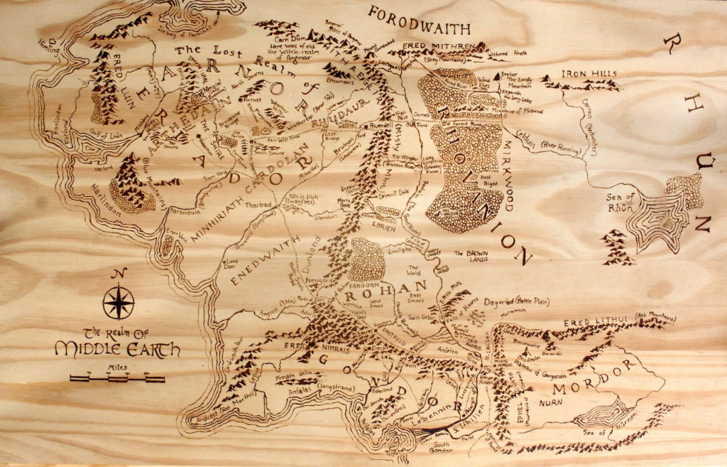 Print Of Hand-Burned Map Of Middle Earth Wood Burn | Etsy regarding Printable Map Of Middle Earth