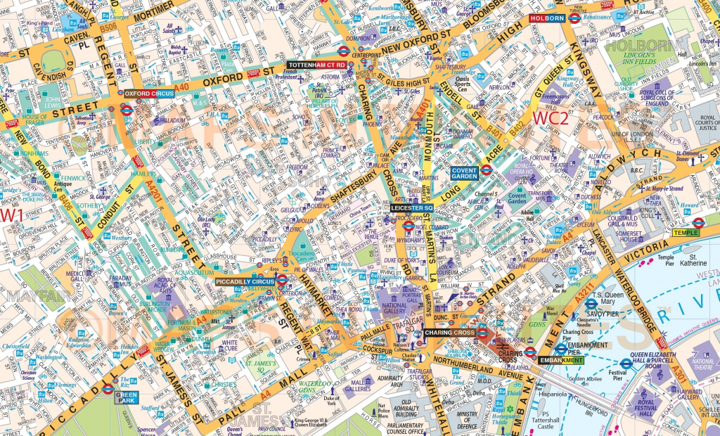 Printable London Street Map Download Of Central Major Tourist 4 regarding London Street Map Printable
