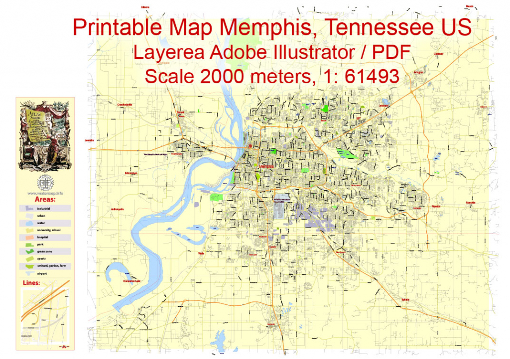 Printable Map Memphis, Tennessee Us, Exact Vector City Plan Illustrator with Memphis City Map Printable