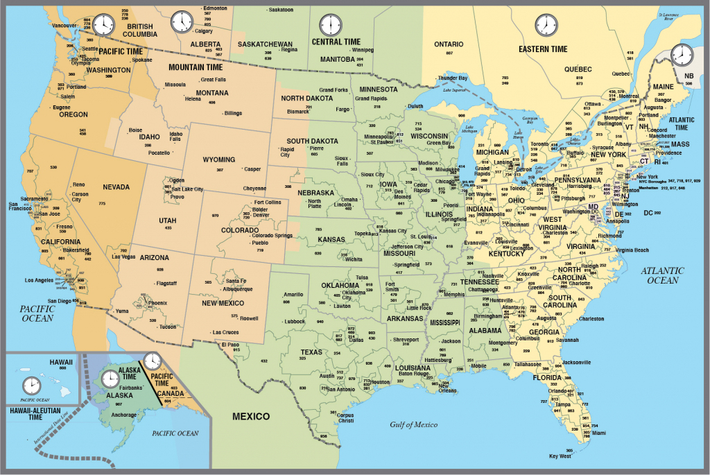 Printable Map Of The Usa With Time Zones with Printable Us Map With Time Zones And Area Codes