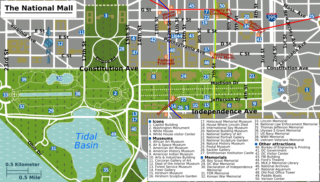 Printable Map Washington Dc | National Mall Map - Washington Dc regarding National Mall Map Printable