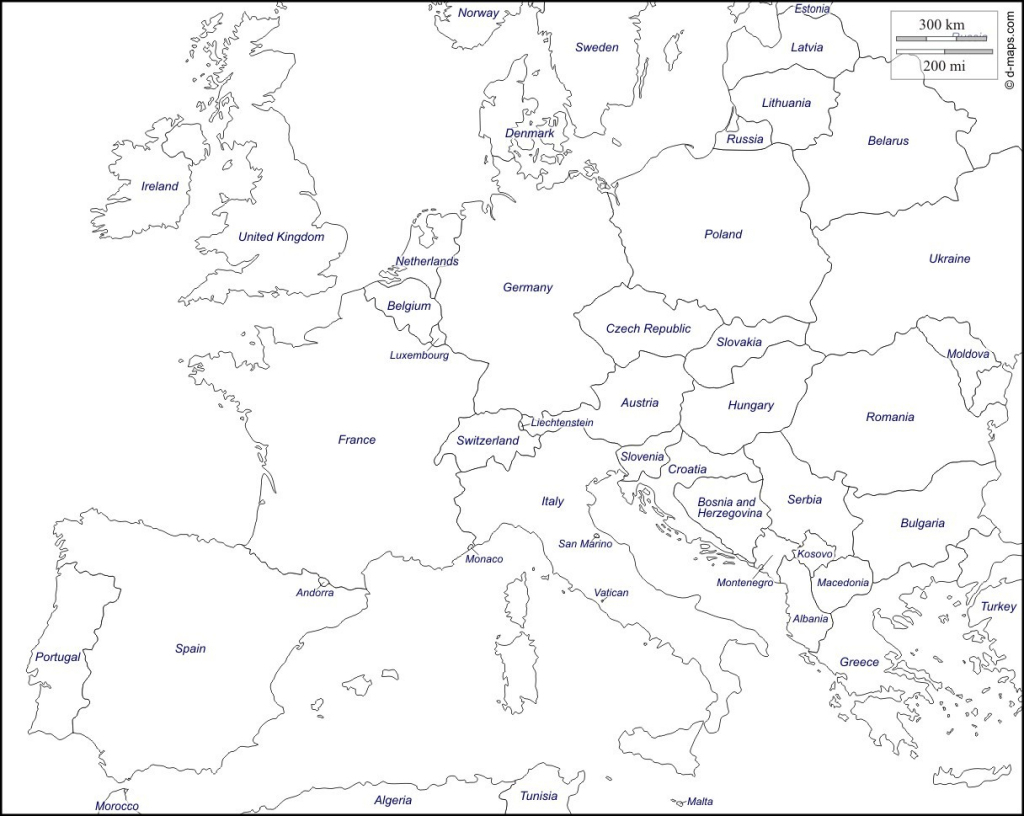 Printable Maps Of Europe - Earthwotkstrust with Printable Black And White Map Of Europe