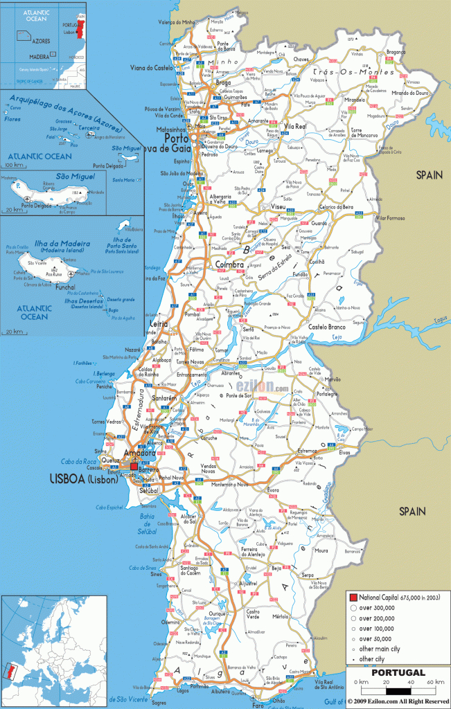 Printable Portugal Road Map,portugal Transport Map,portugal with Printable Map Of Portugal