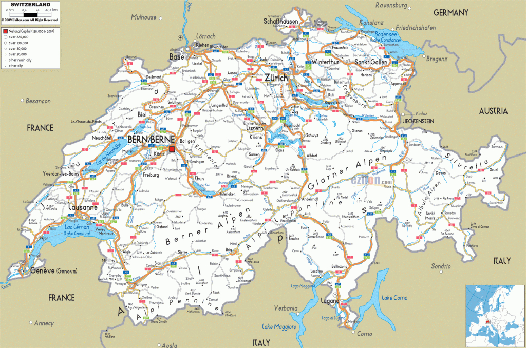 Printable Switzerland Road Map,swiss Transport Map,switzerland within Printable Road Maps
