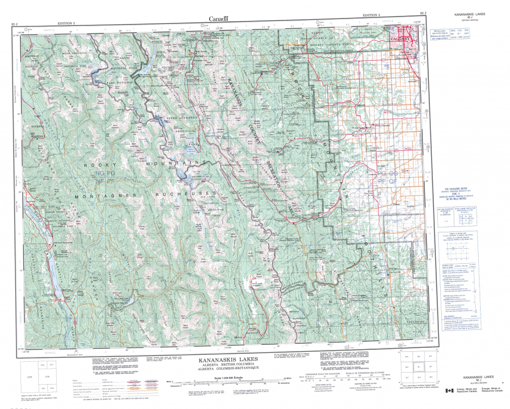 Printable Topographic Map Of Kananaskis Lakes 082J, Ab with regard to Free Printable Topographic Maps
