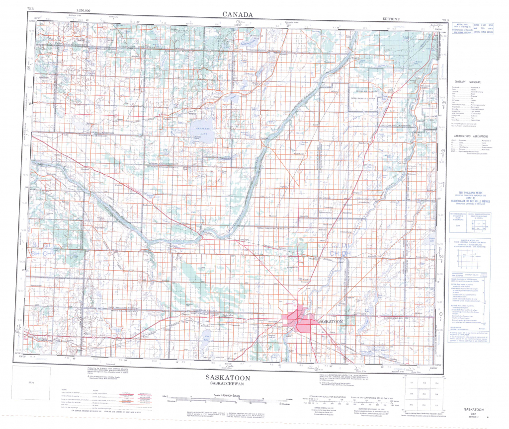 Printable Topographic Map Of Saskatoon 073B, Sk throughout Topographic Map Printable