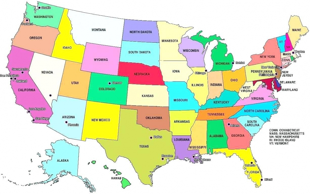 Printable United States Capitals List Map Of With In Color The pertaining to Printable Usa Map With States And Cities