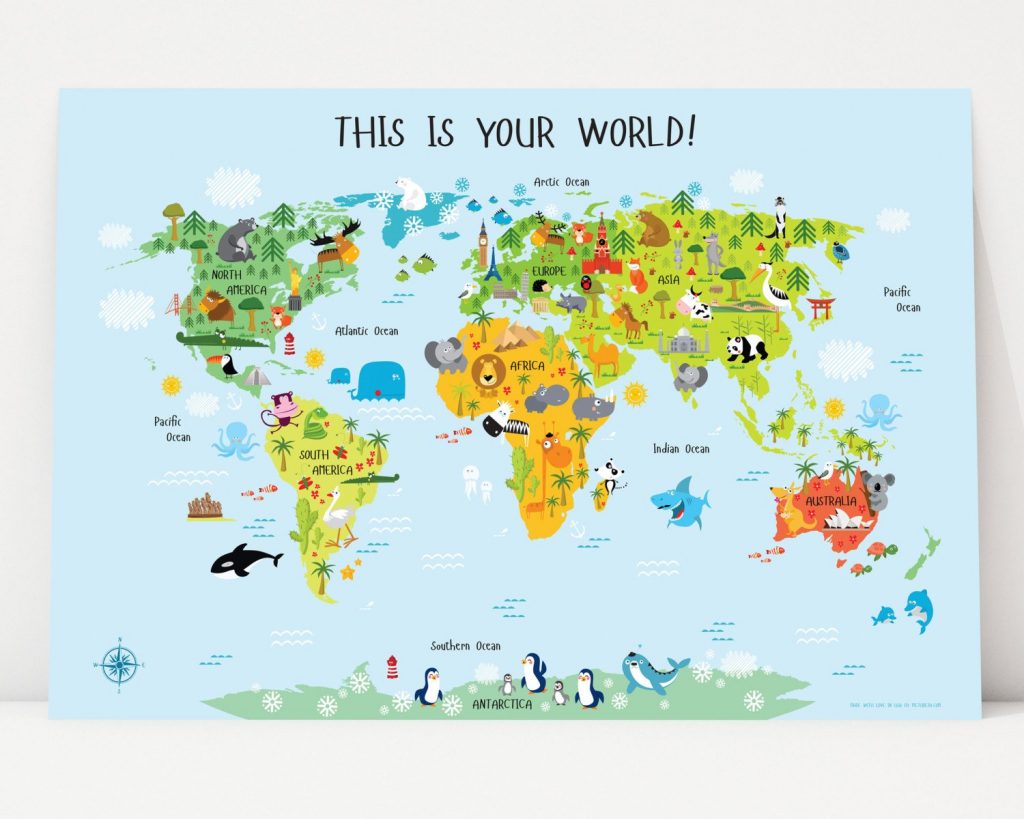 Printable Wall Art World Map Instant Download Nursery Etsy Intended