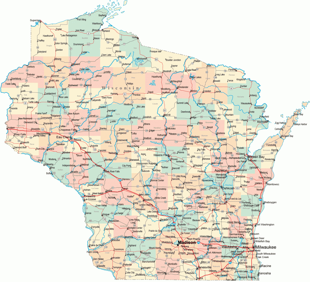 Printable Wisconsin Road Map | Cards | Highway Map, Road Trip Map inside Printable Map Of Wisconsin Cities