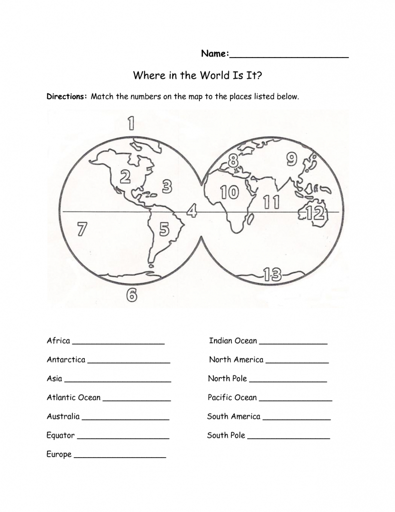 Printables Continents And Oceans Of The World Worksheet in Printable Map Of Oceans And Continents