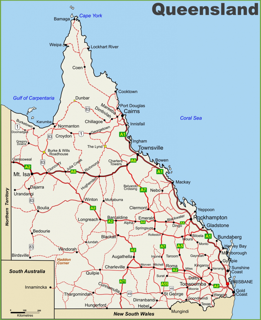 Queensland Highway Map in Queensland Road Maps Printable