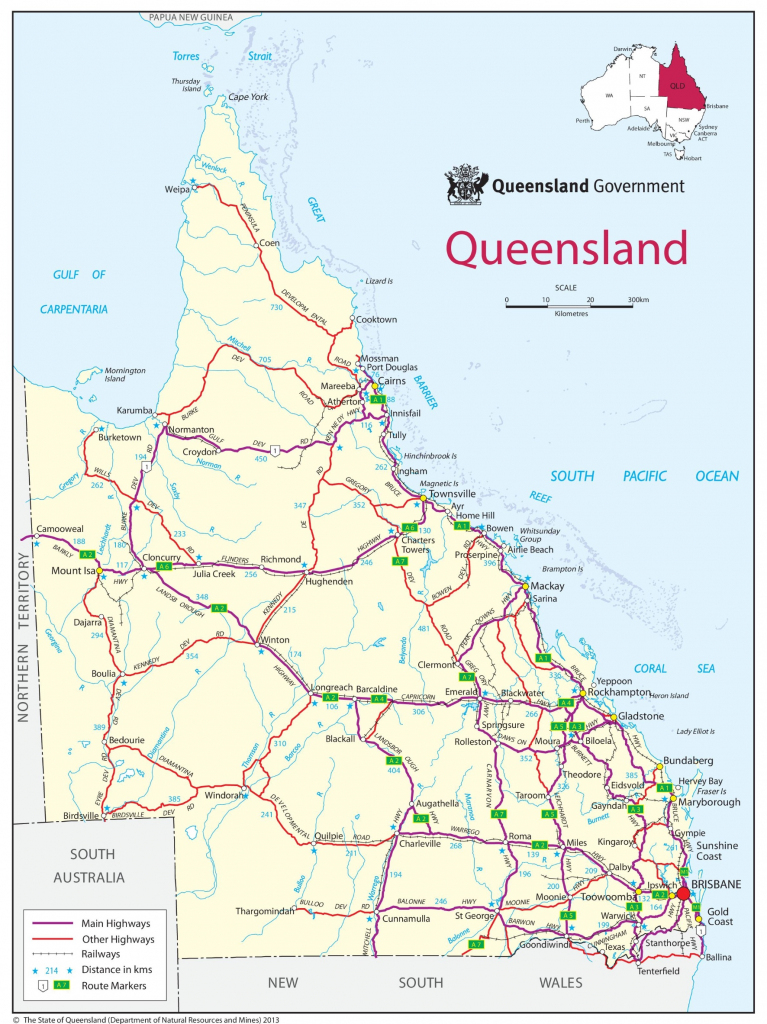Queensland Road Map inside Printable Map Of Queensland