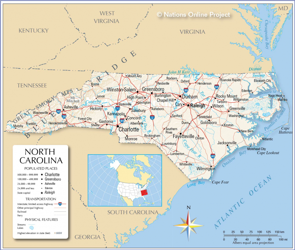 Reference Maps Of North Carolina, Usa - Nations Online Project for Printable Map Of North Carolina Cities