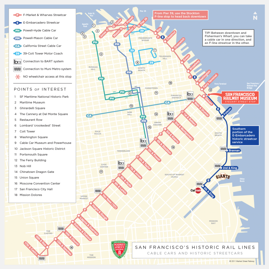 Rider Information &amp;amp; Map | Market Street Railway regarding Printable Map San Francisco Cable Car Routes