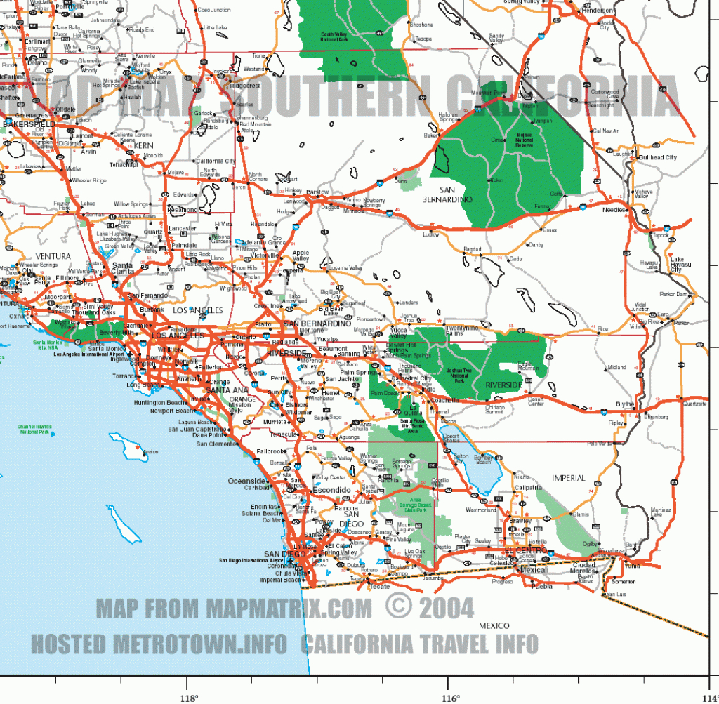 Road Map Of Southern California Including : Santa Barbara, Los for California Relief Map Printable
