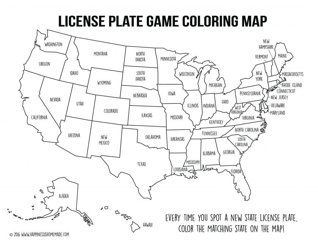 Road Trip Games: License Plate Coloring Map + S&amp;#039;mores Snack Mix within Road Trip Map Printable