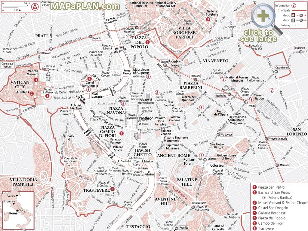 Rome Maps - Top Tourist Attractions - Free, Printable City Street in Street Map Of Rome Printable