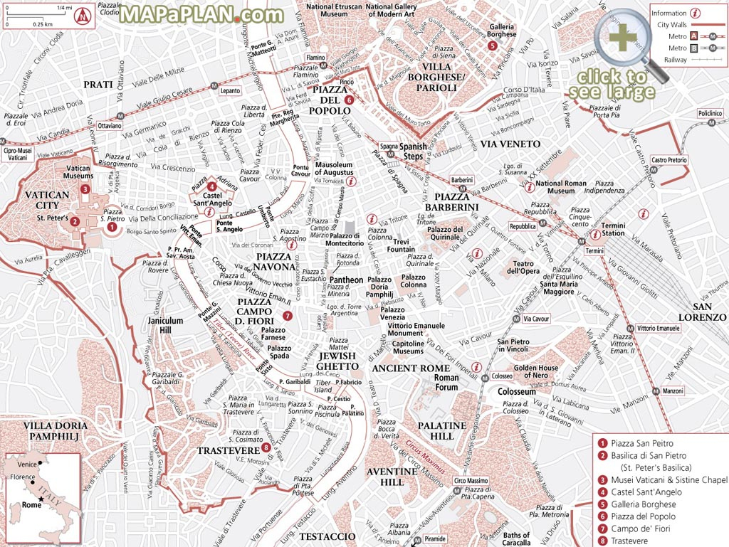 Rome Maps - Top Tourist Attractions - Free, Printable City Street Map throughout Street Map Rome City Centre Printable
