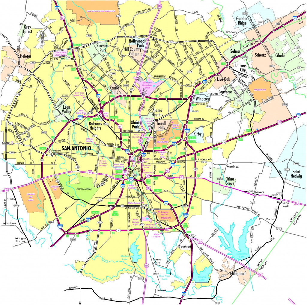 San Antonio Road Map intended for Printable Map Of San Antonio