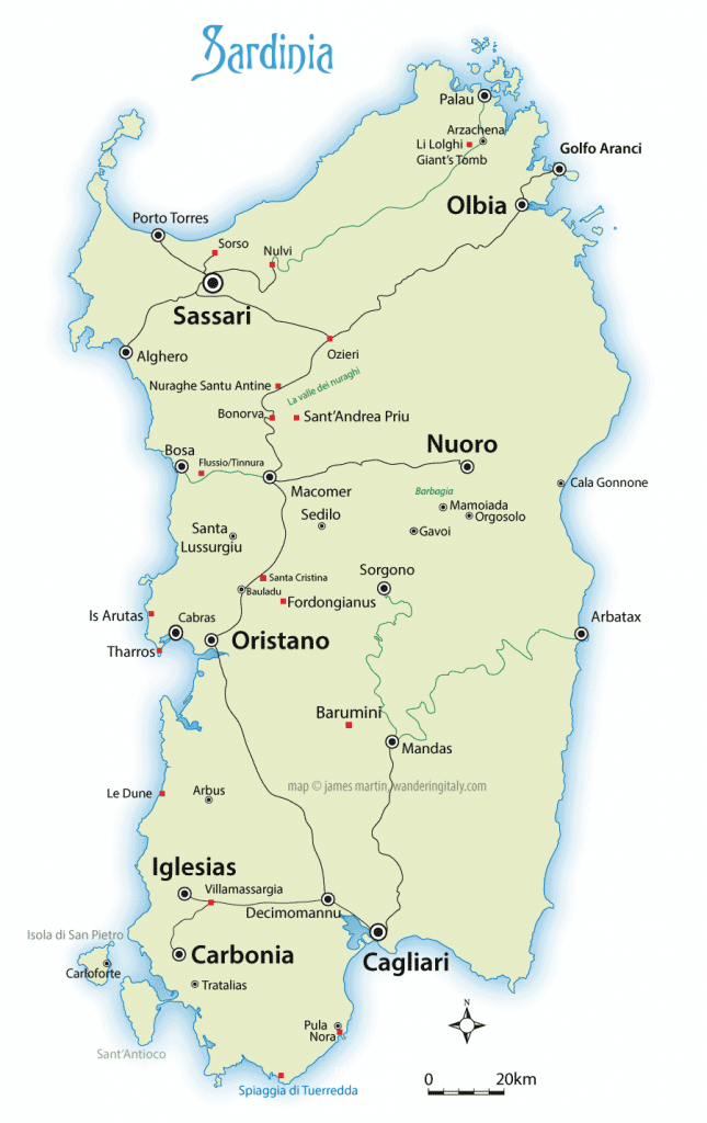 Sardinia Map And Travel Guide | Wandering Italy within Printable Map Of Sardinia