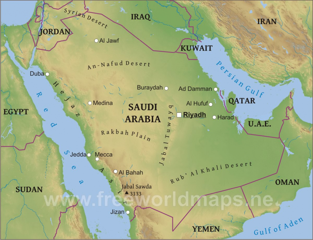 Saudiarabia Map Physical Printable Maps Saudi Arabia Physical Map 10 in Printable Map Of Saudi Arabia