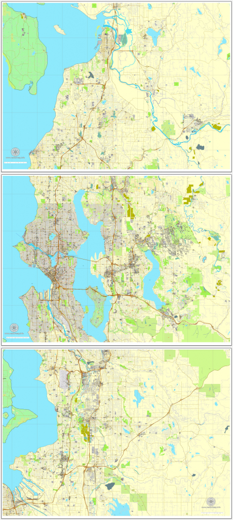 Seattle Pdf Map State Washington, Us Printable Vector City Plan 3 intended for Printable Map Of Seattle