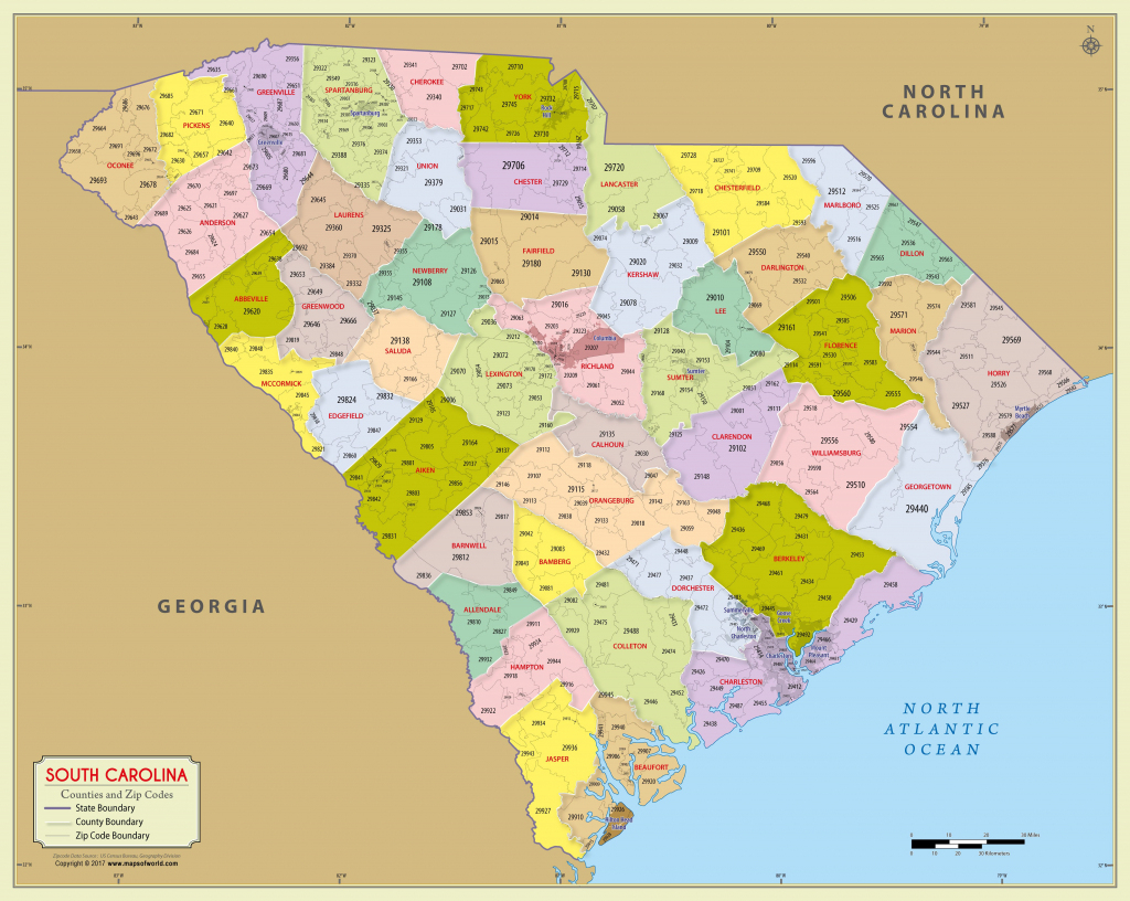 South Carolina Zip Code Map With Counties (48″ W X 38″ H for South Carolina County Map Printable