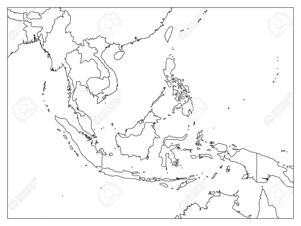 South East Asia Political Map. Black Outline On White Background regarding Printable Blank Map Of Southeast Asia