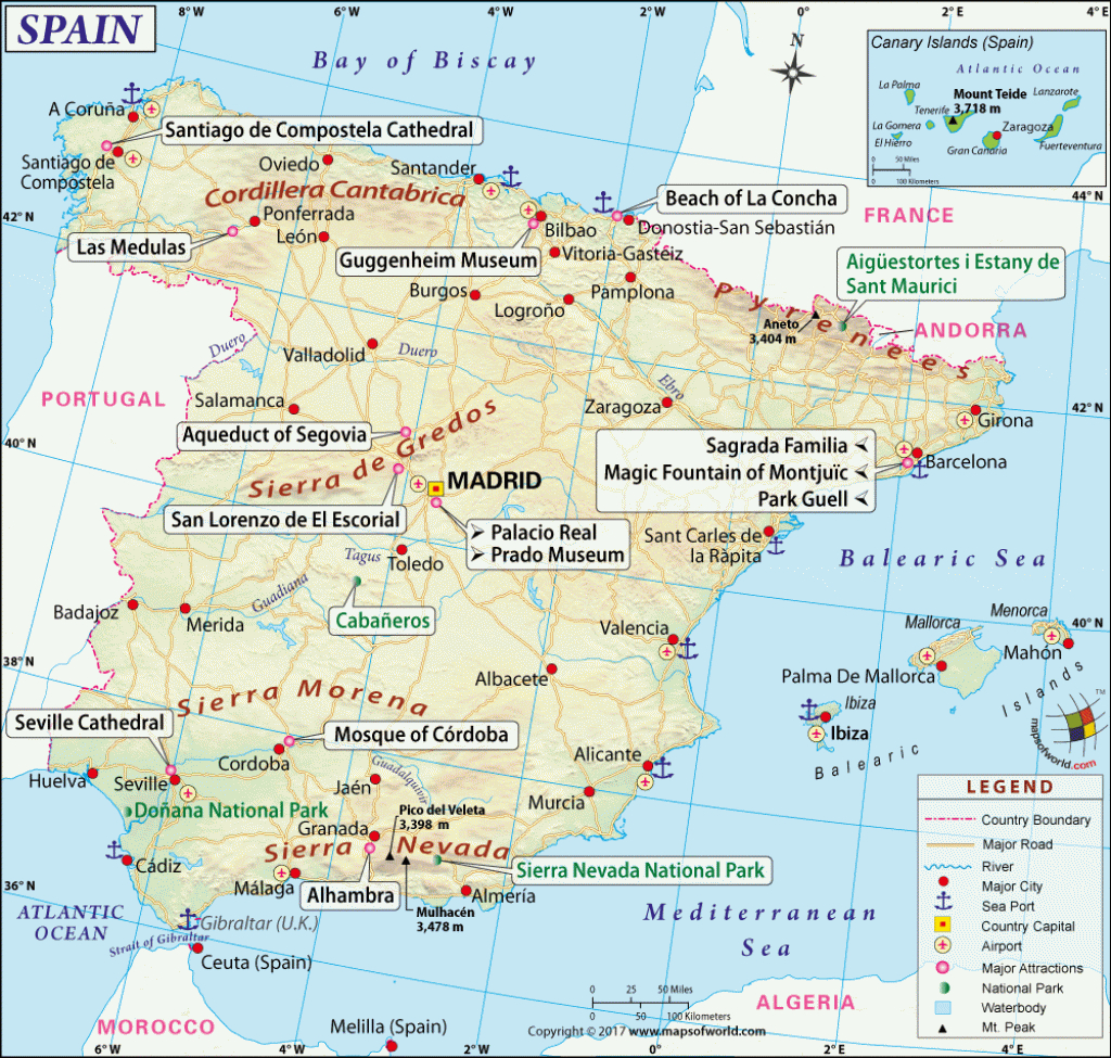 Spain Map, Printable And Detailed Map Of Spain in Custom Printable Maps
