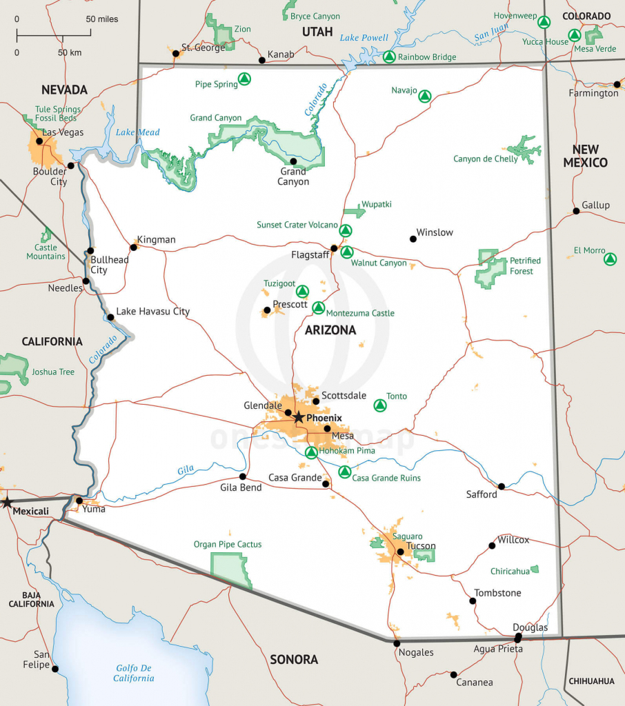 Stock Vector Map Of Arizona | One Stop Map with regard to Printable Map Of Arizona