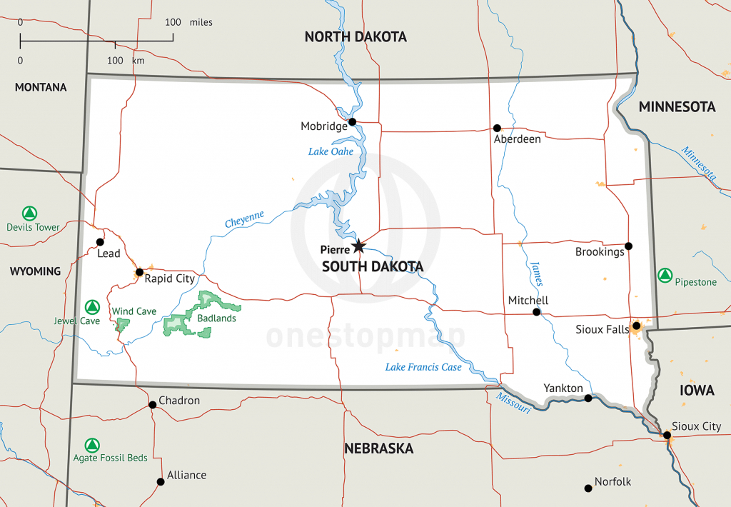 Stock Vector Map Of South Dakota | One Stop Map in Printable Map Of South Dakota