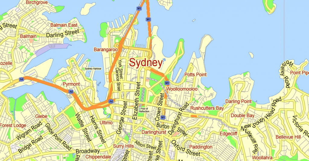 Sydney Vector Map Australia Exact Printable City Plan Editable Adobe throughout Sydney City Map Printable
