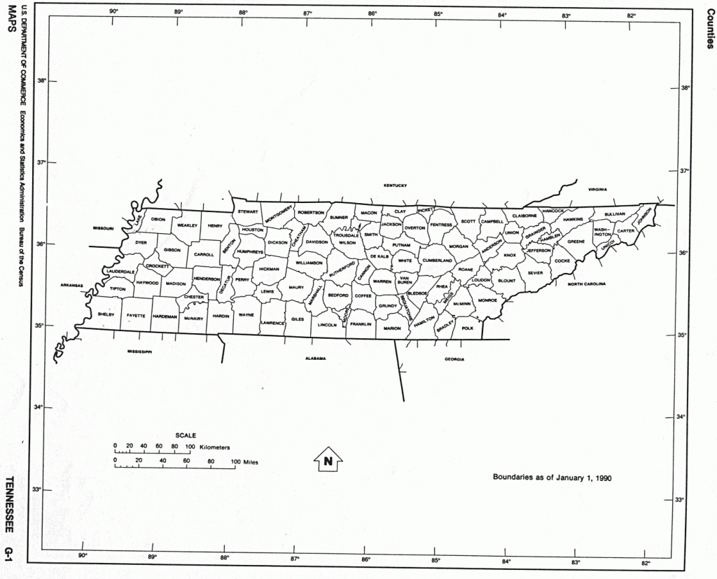 Tennessee State Map With Counties Outline And Location Of Each intended for Printable Map Of Tennessee Counties