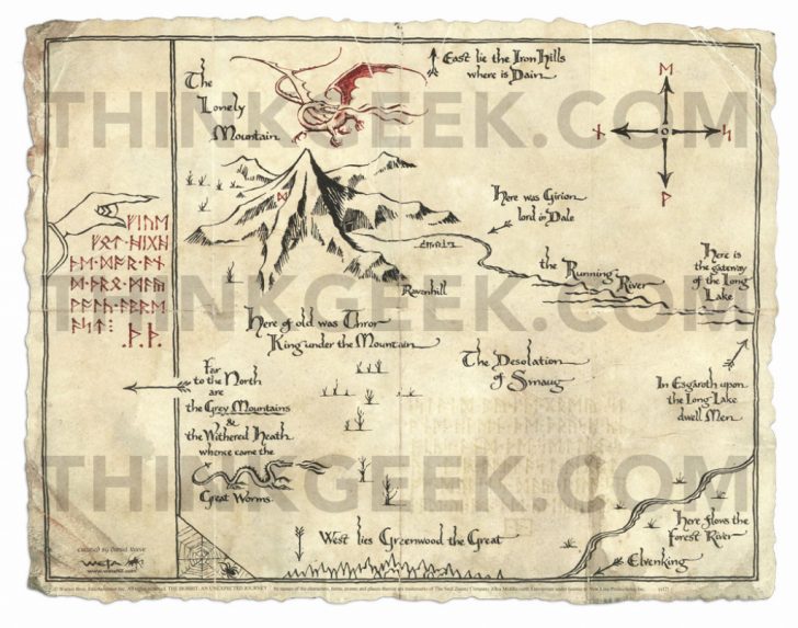 The Hobbit: Thorin's Map Parchment Art Print | Thinkgeek Inside Thror's ...