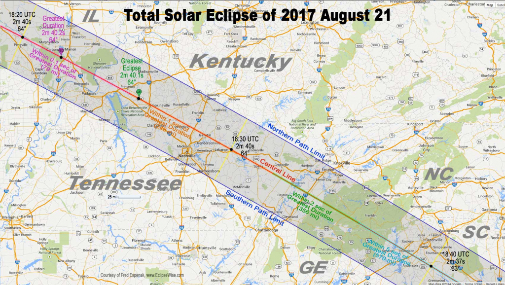 Total Eclipse Of The Sun: August 21, 2017 within Printable Eclipse Map