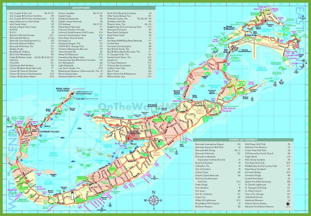 Travel Map Of Bermuda With Attractions inside Printable Map Of Bermuda