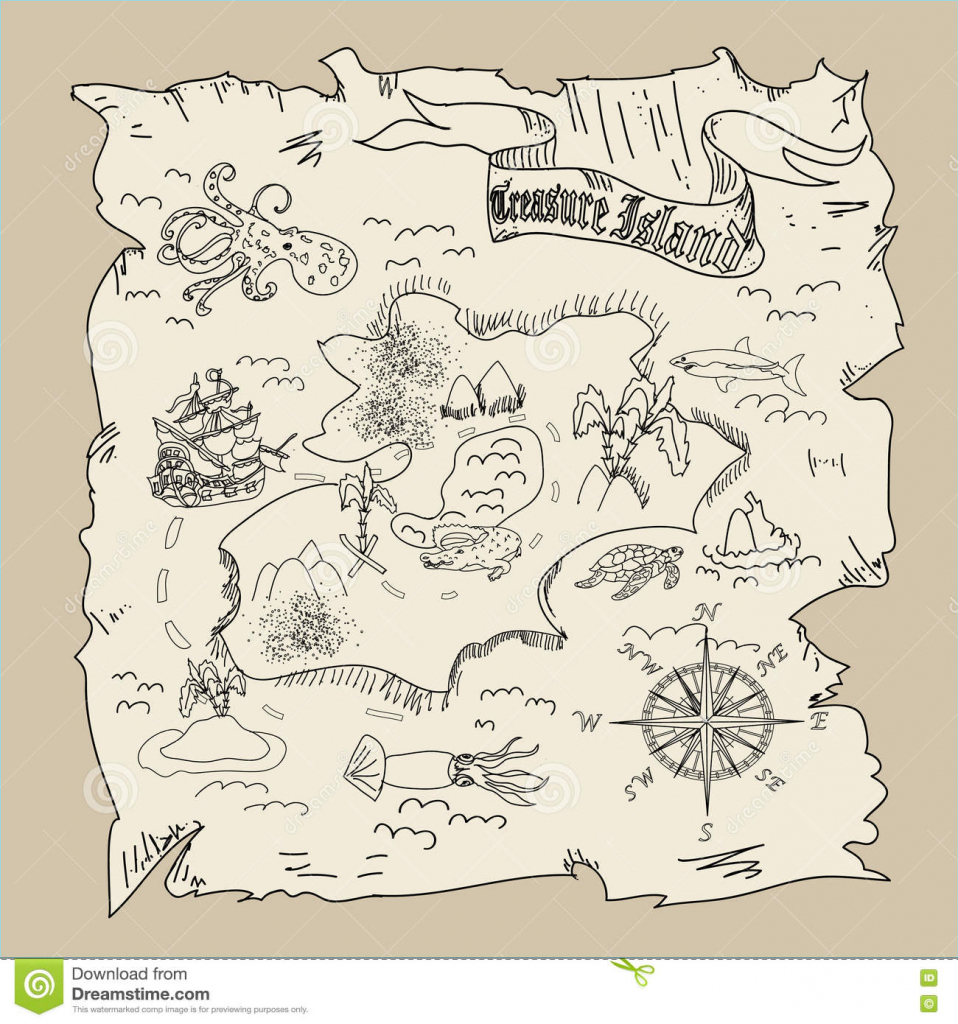 Treasure Island Map Kids Coloring Page Stock Illustration intended for Printable Treasure Map Coloring Page