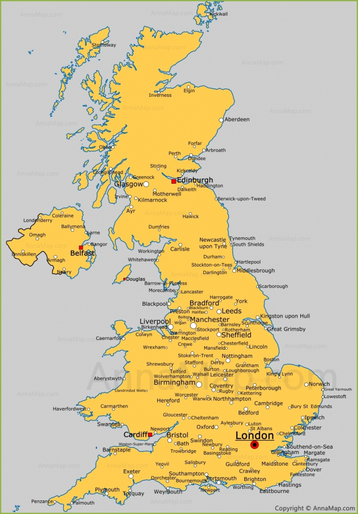 United Kingdom Cities Map | Cities And Towns In Uk - Annamap in Printable Map Of Uk Towns And Cities