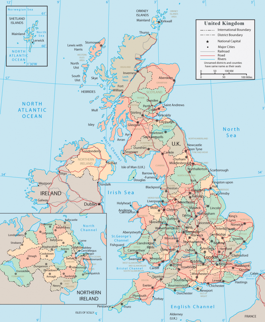 United Kingdom Map - England, Wales, Scotland, Northern Ireland with Europe Travel Map Printable