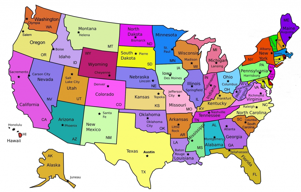 United States Map With State Names And Capitals Printable in United States Map With State Names And Capitals Printable