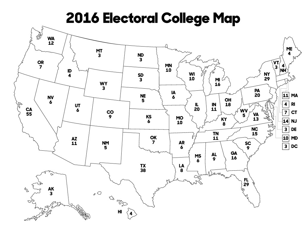 Us Electoral Map Blank Map Outline Blank Electoral Map 2016 15 throughout Blank Electoral College Map 2016 Printable